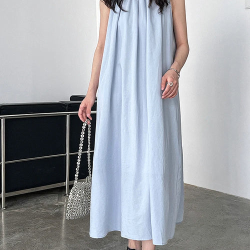 Load image into Gallery viewer, Women White Blue Knot Elegant Big Size Long Vest Dress New Halter Sleeveless Fashion Tide Spring Summer 2025 1DJ1282

