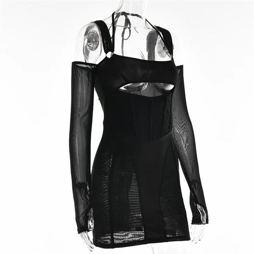 Load image into Gallery viewer, Sexy Hollow Out Backless Mini Dress For Women Elegant Spaghetti Strap Bodycon Party Short Dresses Vestido Clubwear
