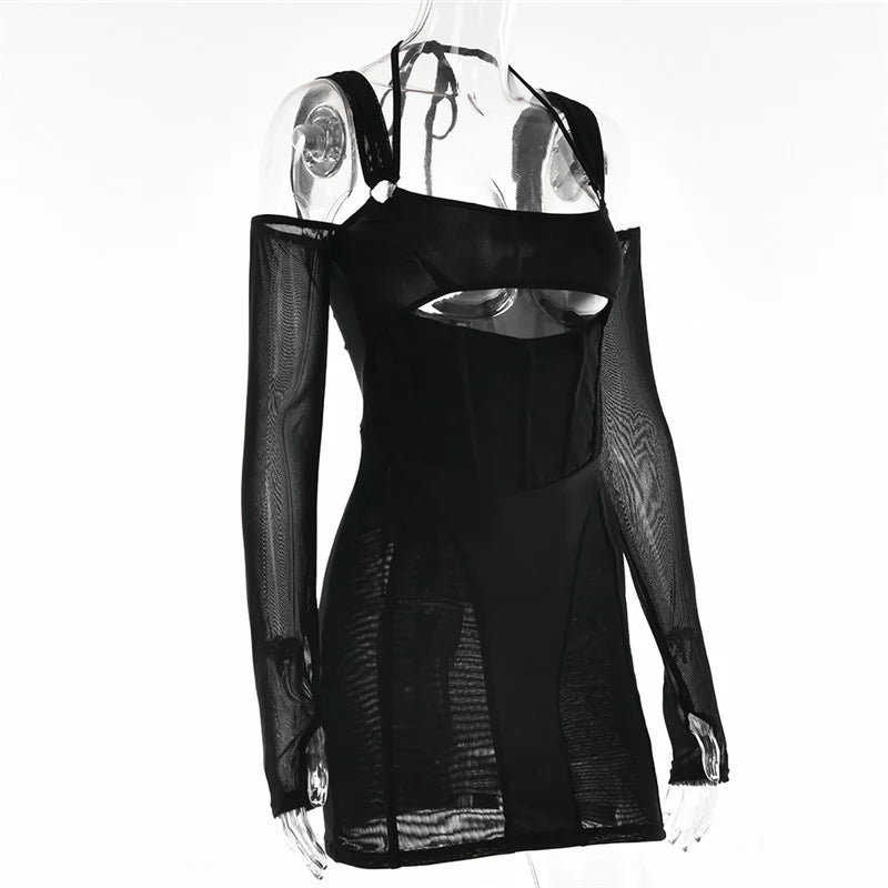 Sexy Hollow Out Backless Mini Dress For Women Elegant Spaghetti Strap Bodycon Party Short Dresses Vestido Clubwear