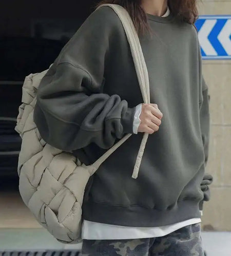 Green Big Size Loose Thick Sweatshirt New Round Neck Long Sleeve Women Big Size Fashion Tide Spring Autumn 2025 1DH3819