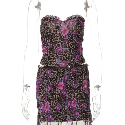 Load image into Gallery viewer, Leopard Print Sexy Skirt Two Piece Sets Women Off-shoulder Crop Tops And Mini Skirt Female Summer Beach 2 Piece Set
