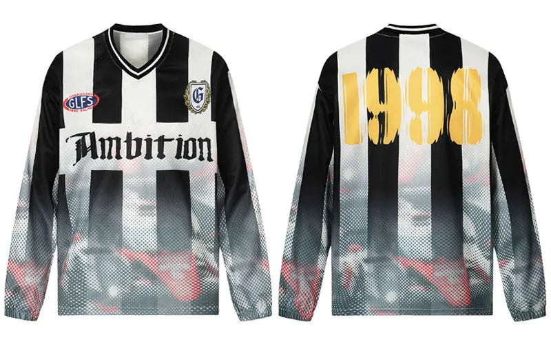 Vintage T-Shirt Y2K Grunge Streetwear Graphic Printed Racing Sport Long Sleeve Tshirt Hip Hop Harajuku Casual Loose V-Neck Shirt