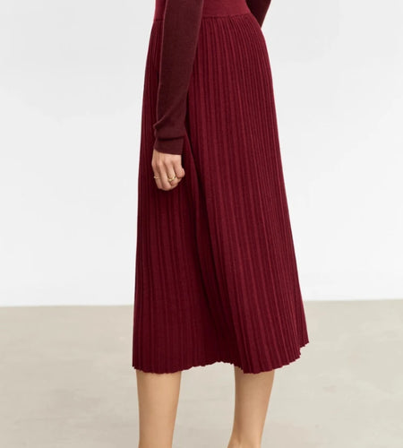 Minimalist Skirts for Women 2025 Winter New Christmas Warm Commuter Basics Pleated Knit Loose A-Line Solid Skirt 12323177