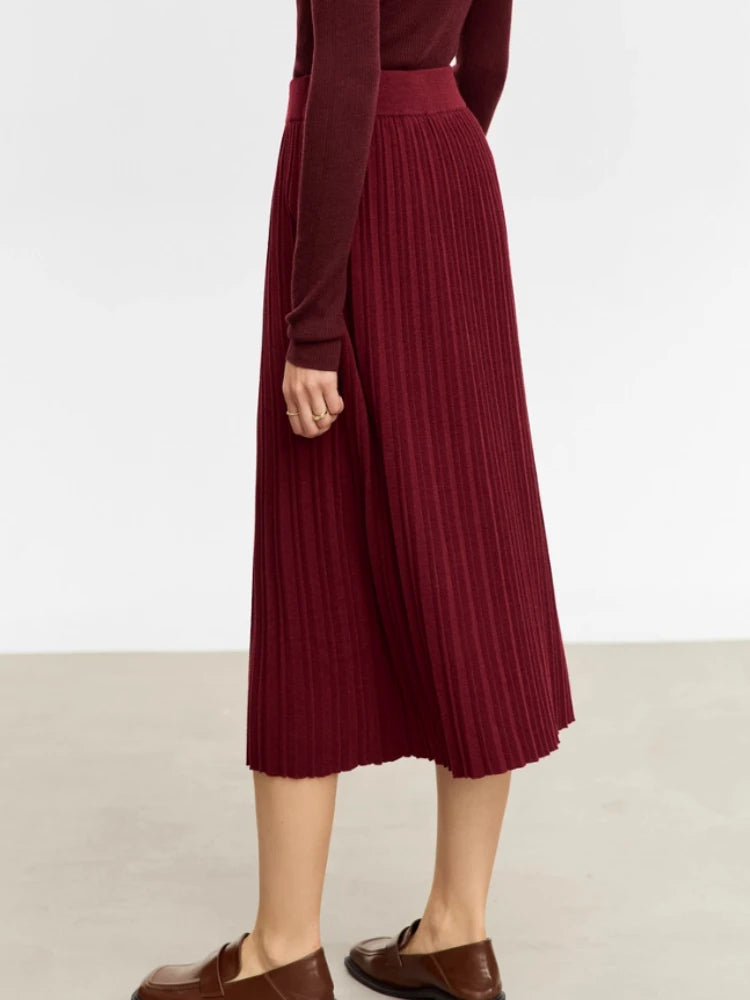 Minimalist Skirts for Women 2025 Winter New Christmas Warm Commuter Basics Pleated Knit Loose A-Line Solid Skirt 12323177