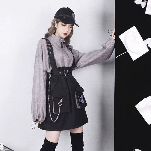 Load image into Gallery viewer, Gothic Punk Mini Dress Women Streetwear Spring Fashion Goth Harajuku Dress 2021 Egirl Long Sleeve Korean Style Kpop
