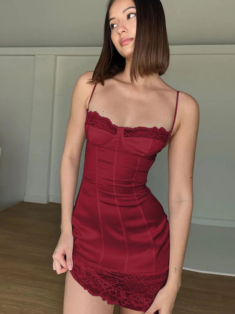 Sexy Lace Patchwork 2024 Summer Women's Dress New Bodycon Tight Wrap Hip Tie Up Dress Party Beach Vacation Vestidos