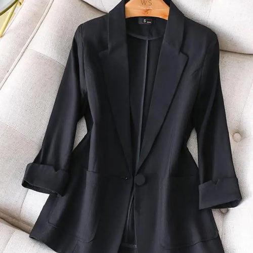 Load image into Gallery viewer, Black White Blazer Tops For Women Chic Elegant Ladies Green Seven-point Sleeve Jacket Spring Summer New 2024 Suit  Fashion Trend
