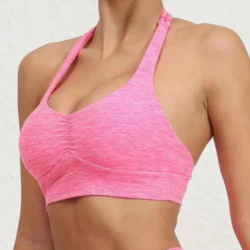 Load image into Gallery viewer, Nylon Pad Women Halter Underwear Gym Yoga Sports Bra Running Workout Push Up Top Athletic Vest Fitness Exercise Brassiere
