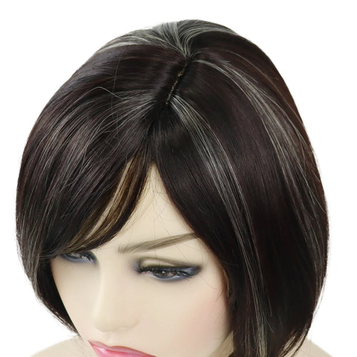 Load image into Gallery viewer, Synthetic Short Bob Wig with Bangs for Women Mix Brown Wigs Highlights Hairstyles Cute Bobs Haircut Mommy Wig Lady Hair
