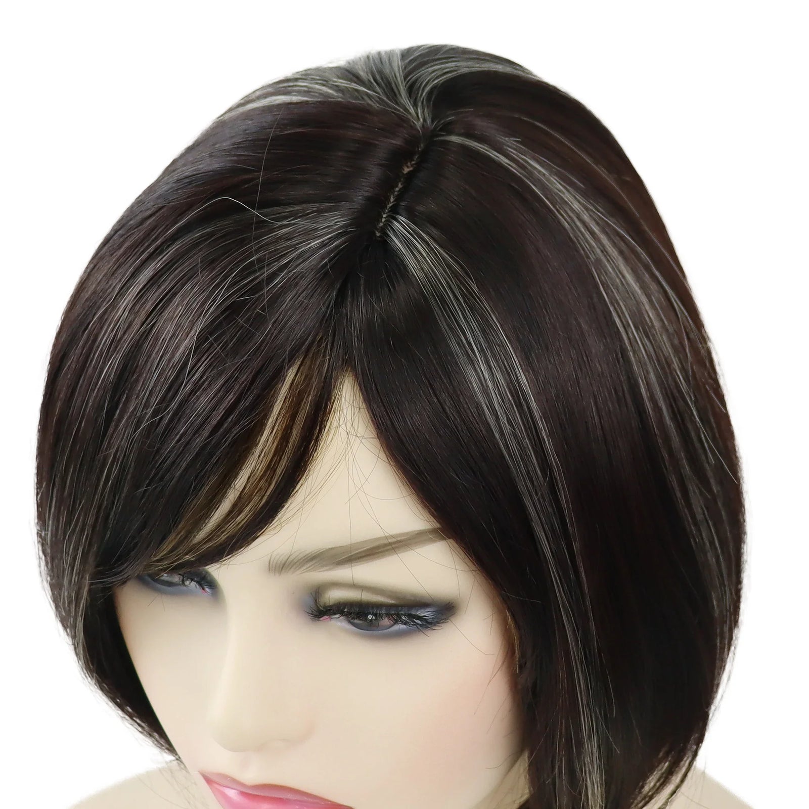 Synthetic Short Bob Wig with Bangs for Women Mix Brown Wigs Highlights Hairstyles Cute Bobs Haircut Mommy Wig Lady Hair