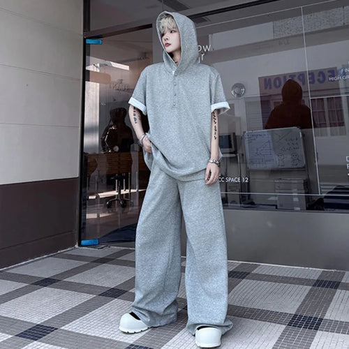 Load image into Gallery viewer, Men's Summer Two-piece Suit Hooded Contrast Color Short Sleeve Sweatshirts Casual Male Elastic Waist Pants Men Set 9W1507
