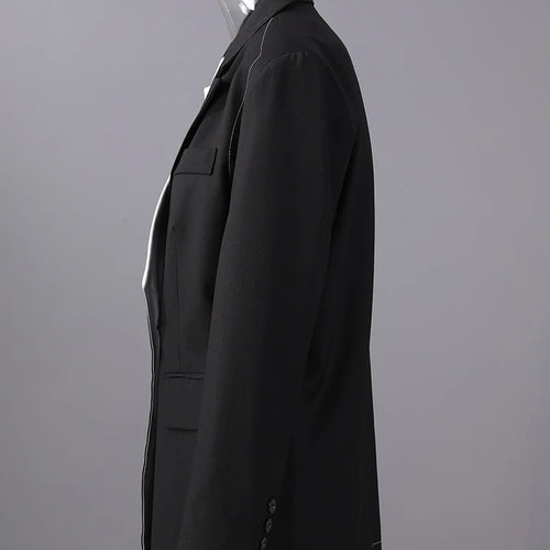 Load image into Gallery viewer, Women Black Striped Color-block Big Size Blazer New Lapel Long Sleeve Jacket Fashion Tide Spring Autumn 2025 2AA2393
