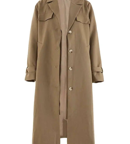 Women Khaki Belted Big Size Long Elegant Trench New V-neck Long Sleeve Windbreaker Fashion Tide Spring Autumn 2025 7AB252