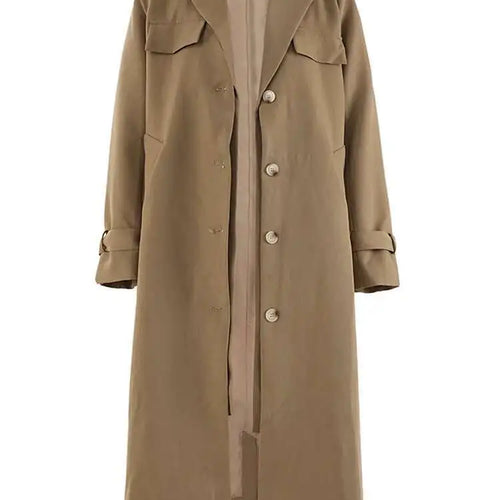 Load image into Gallery viewer, Women Khaki Belted Big Size Long Elegant Trench New V-neck Long Sleeve Windbreaker Fashion Tide Spring Autumn 2025 7AB252
