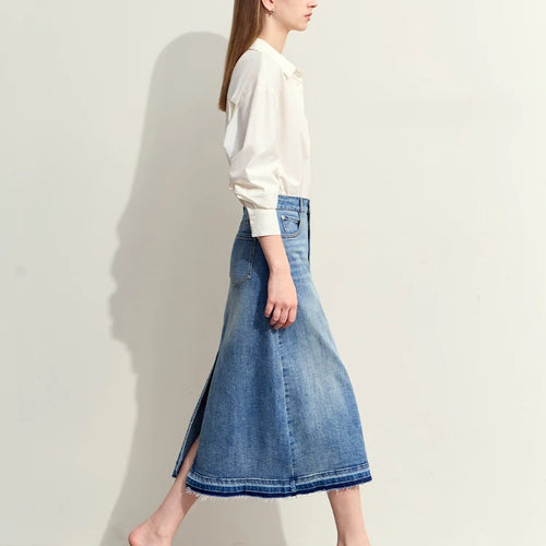 Load image into Gallery viewer, Minimalism 2024 Summer New Casual Denim Style Women Jeans Skirts Letters Embroidery Open Fork Female A-line Skirt 12442282
