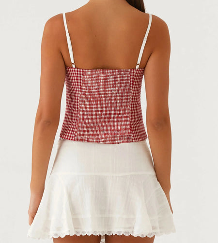 y2k Plaid Camisole Women Summer Clothes Print Ruffle Trim Adjustable Spaghetti Strap Tank Tops 2000s Vest Streetwear