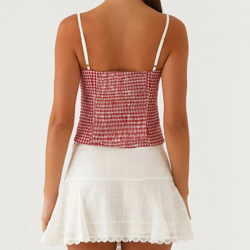 y2k Plaid Camisole Women Summer Clothes Print Ruffle Trim Adjustable Spaghetti Strap Tank Tops 2000s Vest Streetwear