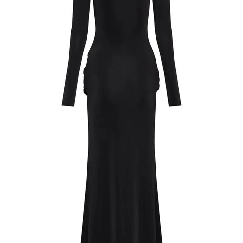 Load image into Gallery viewer, Diagonal Collar Long Sleeve Maxi Dress For Women Autumn Winter New Solid High Waist Ruched Bodycon Sexy Long Dress
