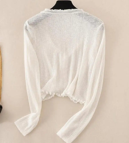 2025 Sping Summer New Women's Solid Fashion V-neck Long Sleeve Cardigan Knitted Tops Single Breasted Sun Protection Clothes Chic