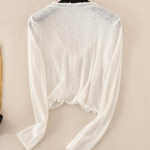 Load image into Gallery viewer, 2025 Sping Summer New Women's Solid Fashion V-neck Long Sleeve Cardigan Knitted Tops Single Breasted Sun Protection Clothes Chic
