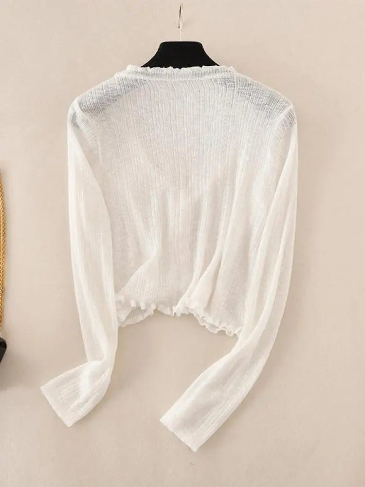 2025 Sping Summer New Women's Solid Fashion V-neck Long Sleeve Cardigan Knitted Tops Single Breasted Sun Protection Clothes Chic