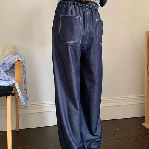 Load image into Gallery viewer, High Elastic Waist Navy Blue Long Casual Denim Wide Leg Pants New Trousers Women Fashion Tide Spring Autumn 2025 1DJ0357
