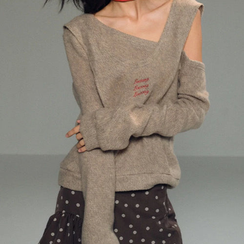 Load image into Gallery viewer, Y2k Aesthetic Fake Two Pieces Pullovers Harajuku Autumn Vintage Grunge Jumpers Letter Embroidery Loose Casual Sweaters Women Top
