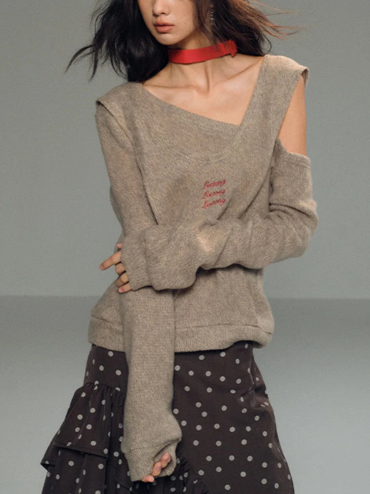 Y2k Aesthetic Fake Two Pieces Pullovers Harajuku Autumn Vintage Grunge Jumpers Letter Embroidery Loose Casual Sweaters Women Top