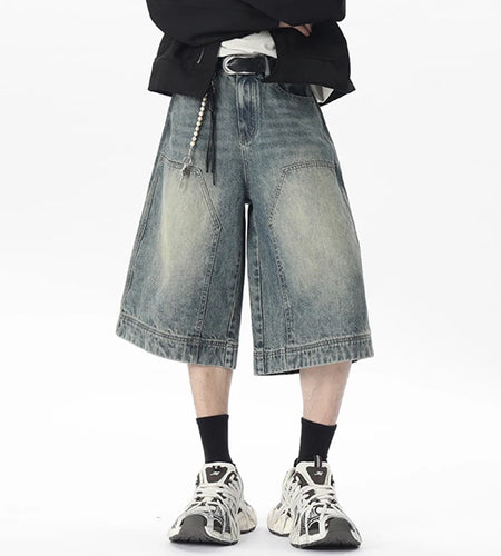 Men's Denim Shorts New American High Street Multi Pockets Design Pathwork Style Handsome Male Bottoms Summer 9W1661