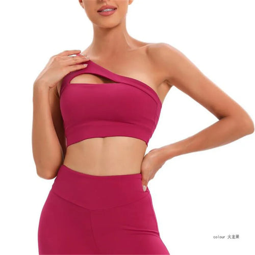 Load image into Gallery viewer, Plus Size XL Pad One Shoulder Women Sports Bra Unique Hollow Nylon Breathable Fitness Running Gym Clothes Yoga Bras

