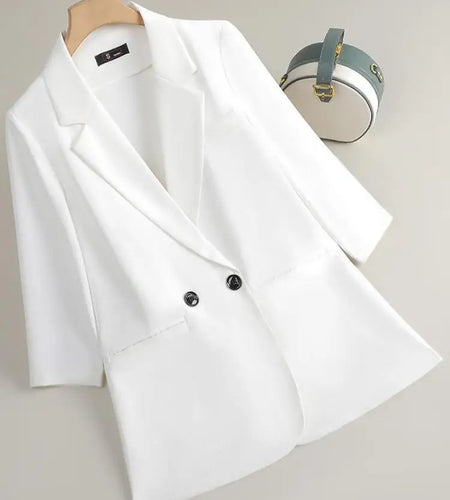Fashion Women Solid Double Breasted Seven Quarter Sleeve Split Blazer Coat 2025 Summer Office Lady Festival Tops Simplicity Chic