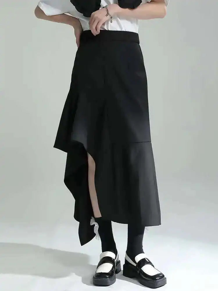 High Waist Irregular Black Ruffles Slit Elegant Party Half-body Skirt Women Fashion Tide New Spring Autumn 2025 1DE7718