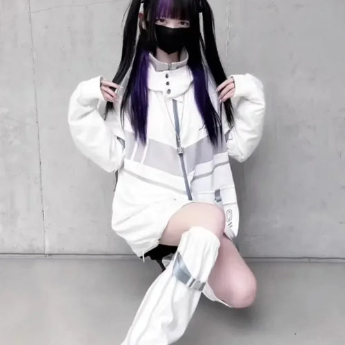 Load image into Gallery viewer, Japanese Oversized Hoodies Streetwear Vintage Contrast Coats Women Loose Y2k Aesthetic Jackets 2025 Casual Grunge Zipper Tops
