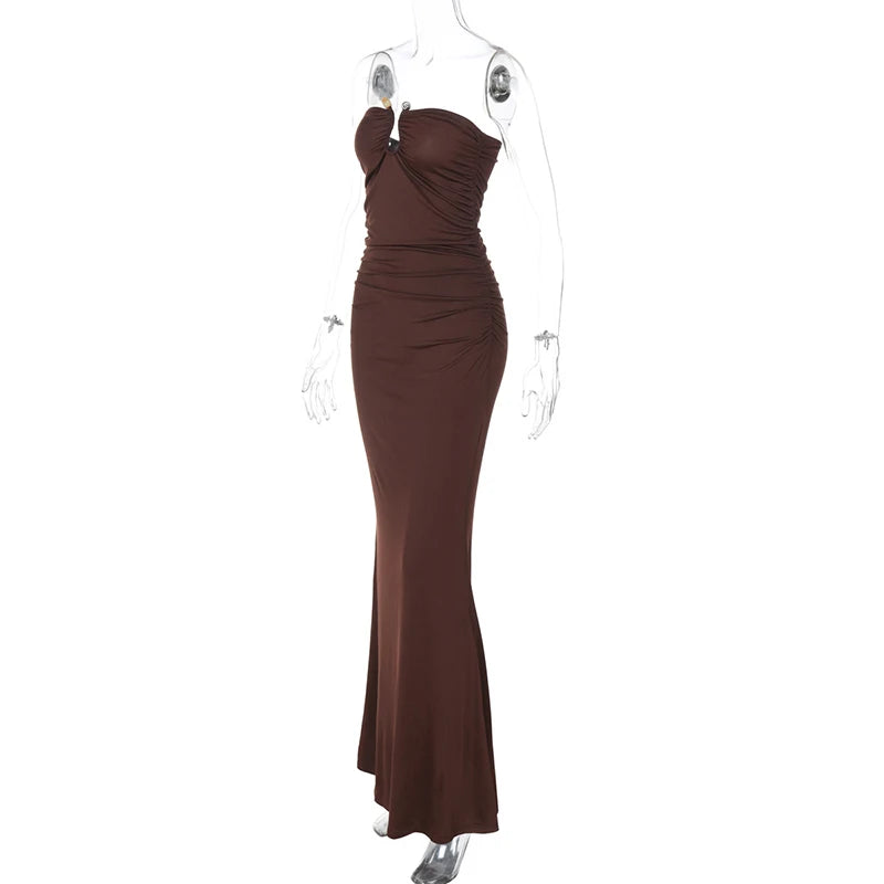 Off-shoulder Strapless Sexy Maxi Dress For Women Solid Sleeveless Backless Bodycon Club Party Sexy Long Dress Elegant