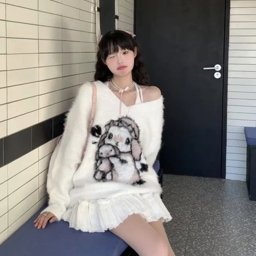 Load image into Gallery viewer, 2025 Preppy Style Grunge Sweater Harajuku  Oversize Fur Autumn Grunge Pullover Cartoon Jacquard Kawaii Cute Loose Women Jumpers
