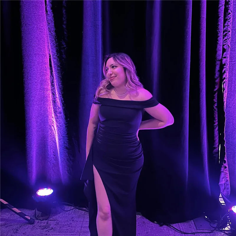 Elegant Off-shoulder High Split Maxi Dress Women Fashion Strapless Sleeveless Backless Bodycon Club Party Sexy Dress