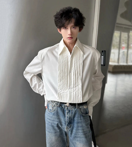 Men's Shirts Long Sleeve New Spring Fold Design Fashionable Turn-down Collar Male Single Breasted Clothing Spring 9W1756