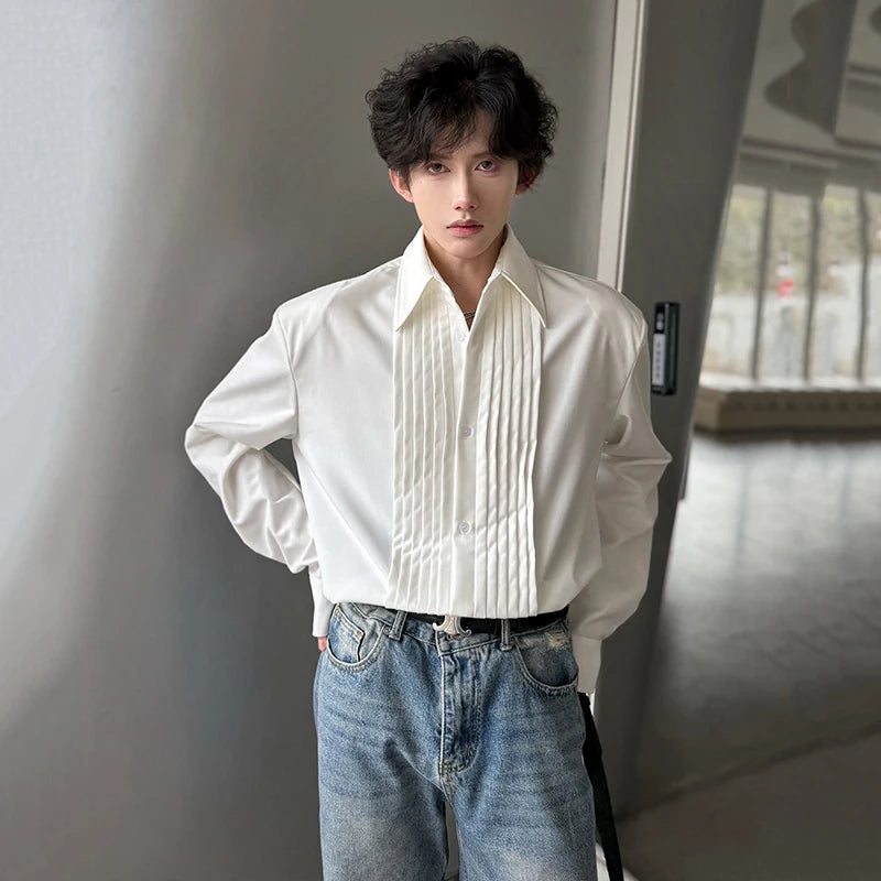 Men's Shirts Long Sleeve New Spring Fold Design Fashionable Turn-down Collar Male Single Breasted Clothing Spring 9W1756