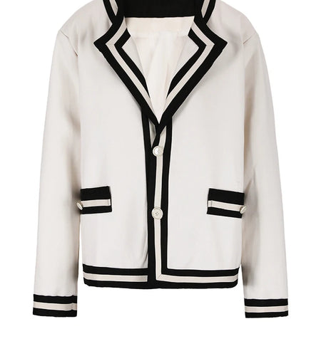 Women White Striped Big Size Elegant Blazer New Lapel Long Sleeve Loose Fit Jacket Fashion Tide Spring Autumn 2025 CPG0594