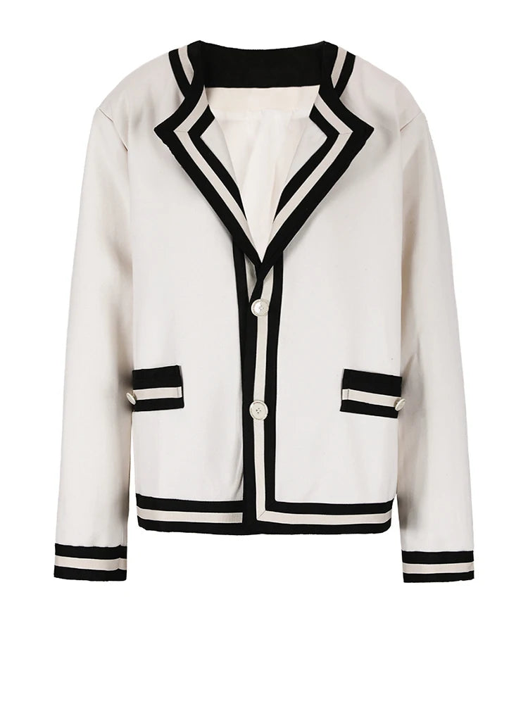 Women White Striped Big Size Elegant Blazer New Lapel Long Sleeve Loose Fit Jacket Fashion Tide Spring Autumn 2025 CPG0594