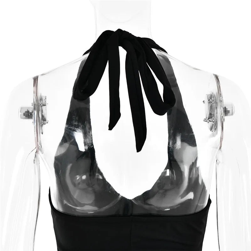 Deep V Neck Thigh High Split Maxi Dress Women Halter Sleeveless Backless Bodycon Club Party Sexy Long Dress New