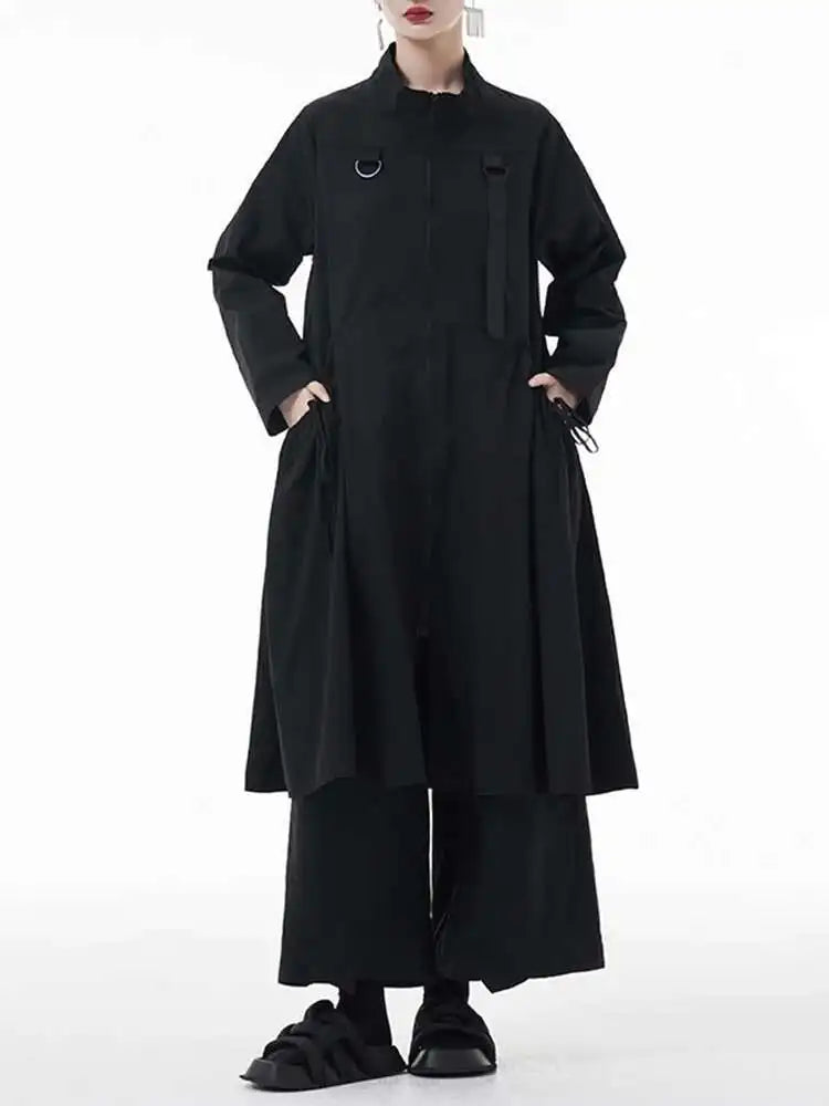 Women Army Green Big Size Long Trench New Stand Collar Long Sleeve Fit Windbreaker Fashion Tide Spring Autumn 2025 1DH3440