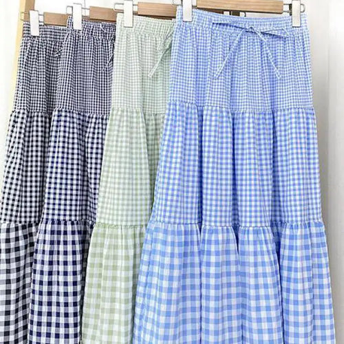Load image into Gallery viewer, Skirt Womens Medium Long Elastic Waist A-line Vintage Plaid Skirts Female Summer Streetwear Casual Skirts Fashion 2022 New
