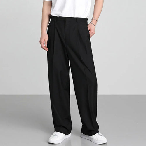 Load image into Gallery viewer, Korean Style Men&#39;s Suit Pants Droop Business Casual Straight Wide Leg Zippers Solid Color Male Trousers Summer 9C6576
