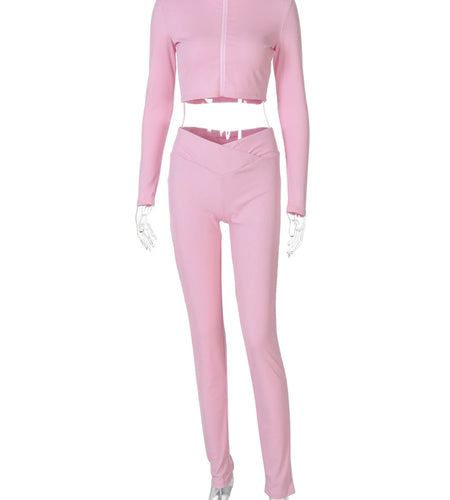 Women Casual 2 Pcs Sets Solid Turtleneck Long Sleeve Zipper Coat Pants 2024 Fall Y2K Tracksuits Streetwear Vacation