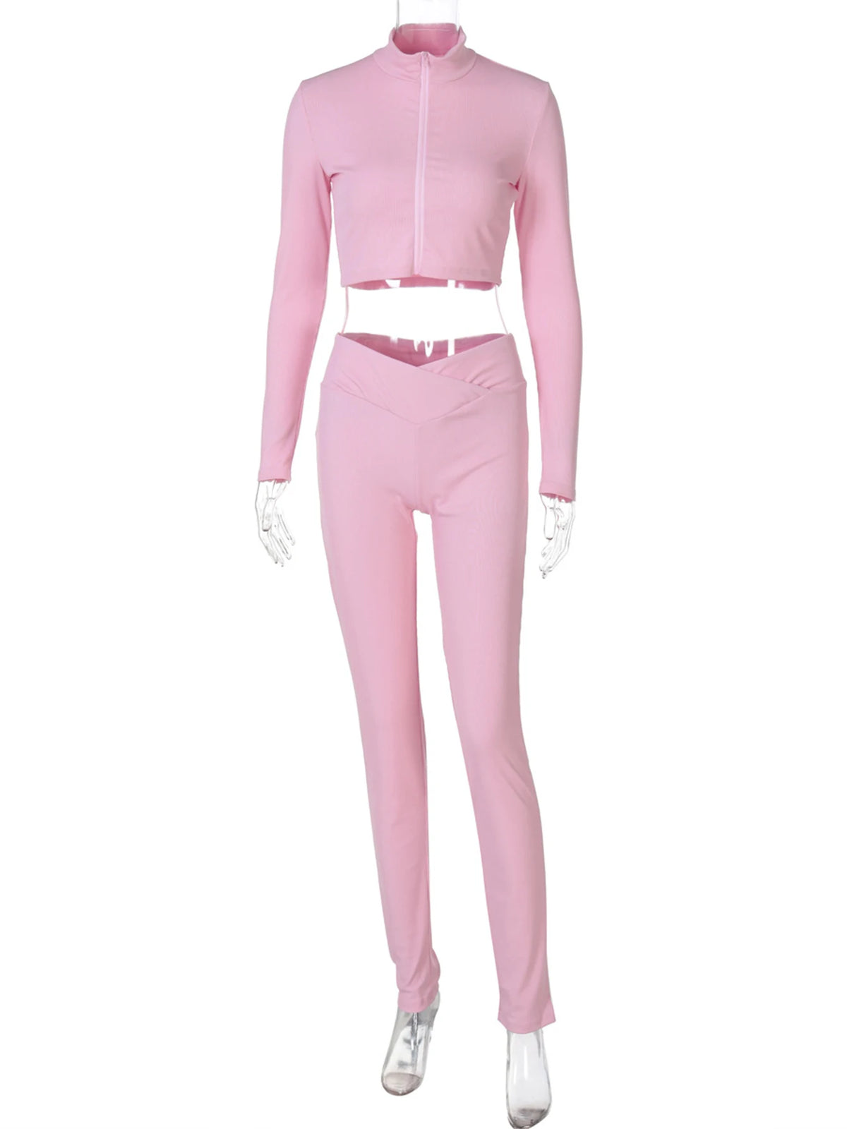 Women Casual 2 Pcs Sets Solid Turtleneck Long Sleeve Zipper Coat Pants 2024 Fall Y2K Tracksuits Streetwear Vacation