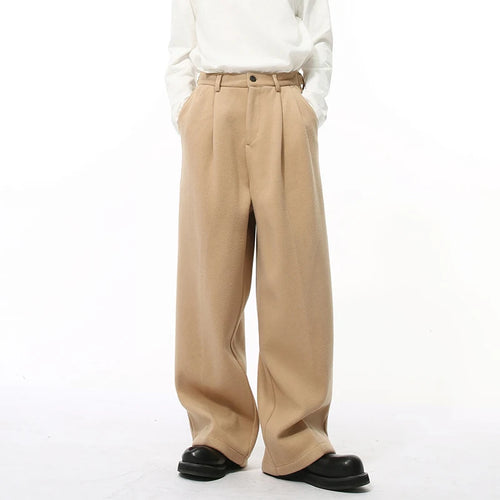 Load image into Gallery viewer, Korean Style Men&#39;s Casual Pants Woolen Solid Color Pleated Trousers Straight Wide Leg Loose Male Bottom New Winter 9C9212
