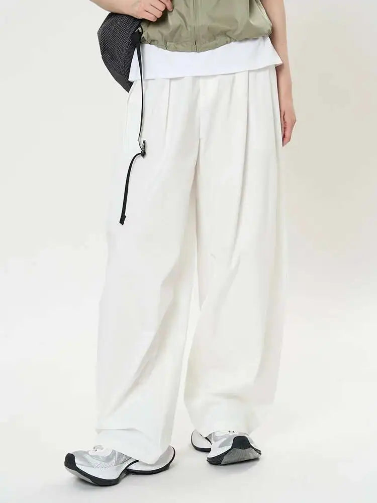 High Waist Brown 100% Cotton Pleated Long Wide Leg Pants New Trousers Women Fashion Tide Spring Autumn 2025 1DH9984