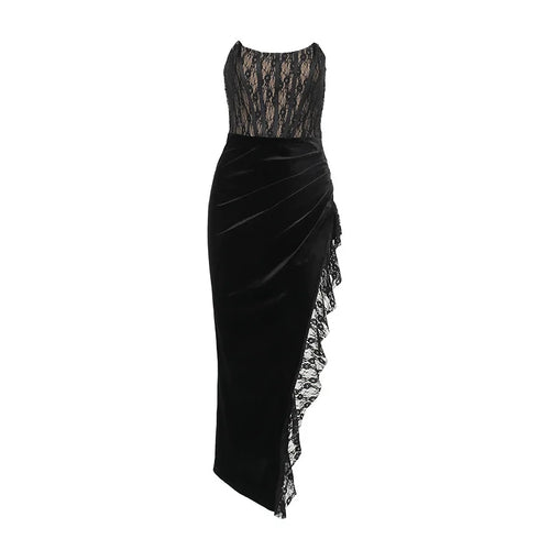 Load image into Gallery viewer, Elegant Lace Strapless Maxi Dress For Women Fashion Black Sleeveless Backless Bodycon Club Party Sexy Long Dress
