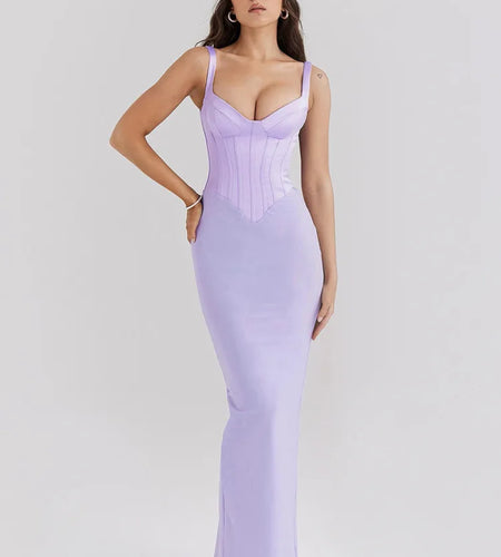 Sexy V-neck Fishbone Suspender Women Evening Dress Elegant Sleeveless Dress Slim Fit Backless Slit Female Vestido 2025